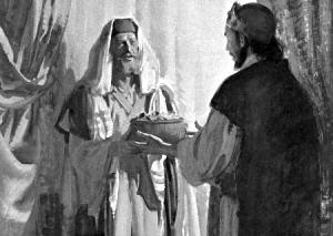 Abraham geeft Melchizek een gift.